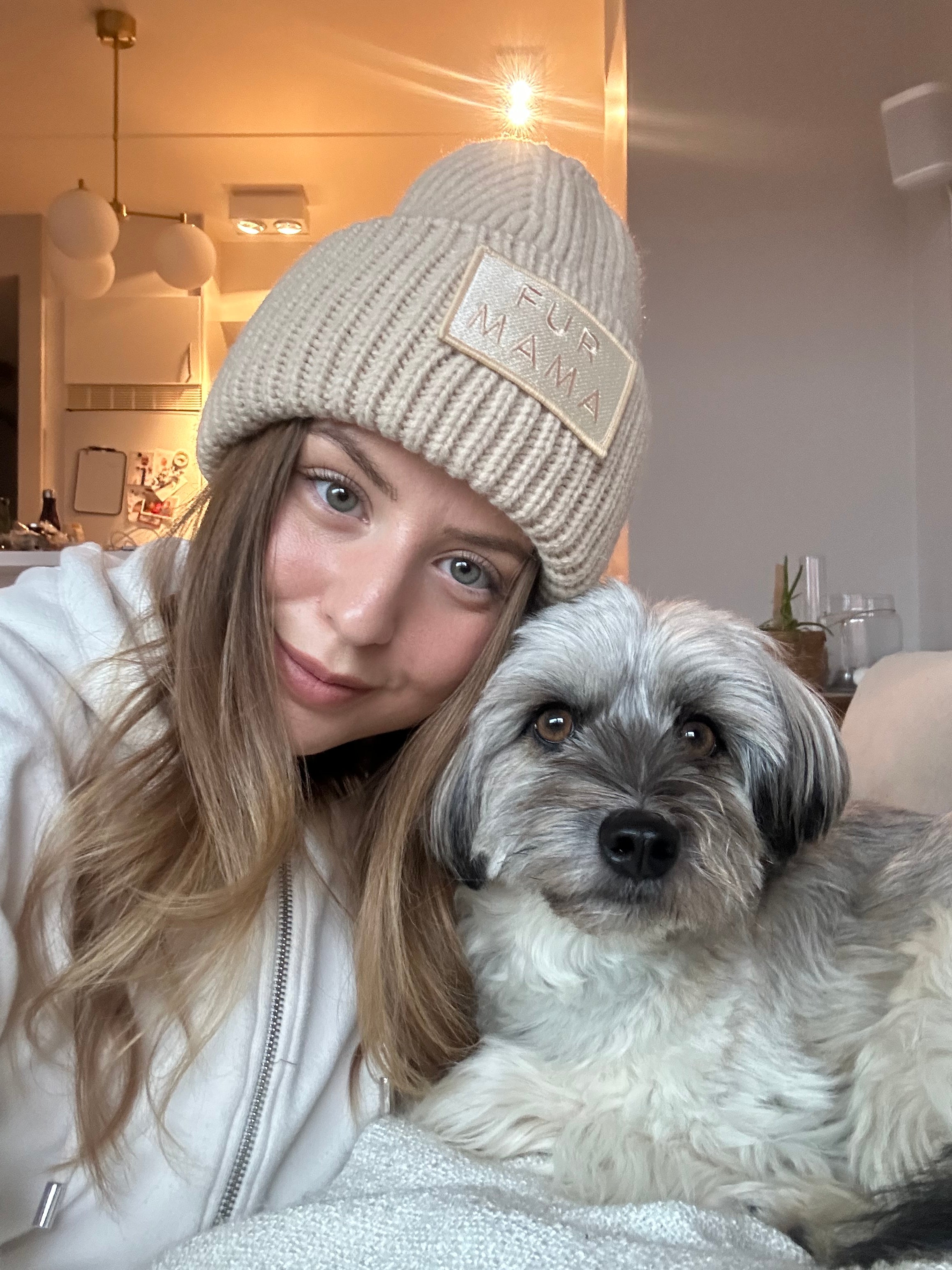 Beżowy Wełniany Beanie - Fur Mama
