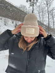 Beżowy Wełniany Beanie - Fur Mama