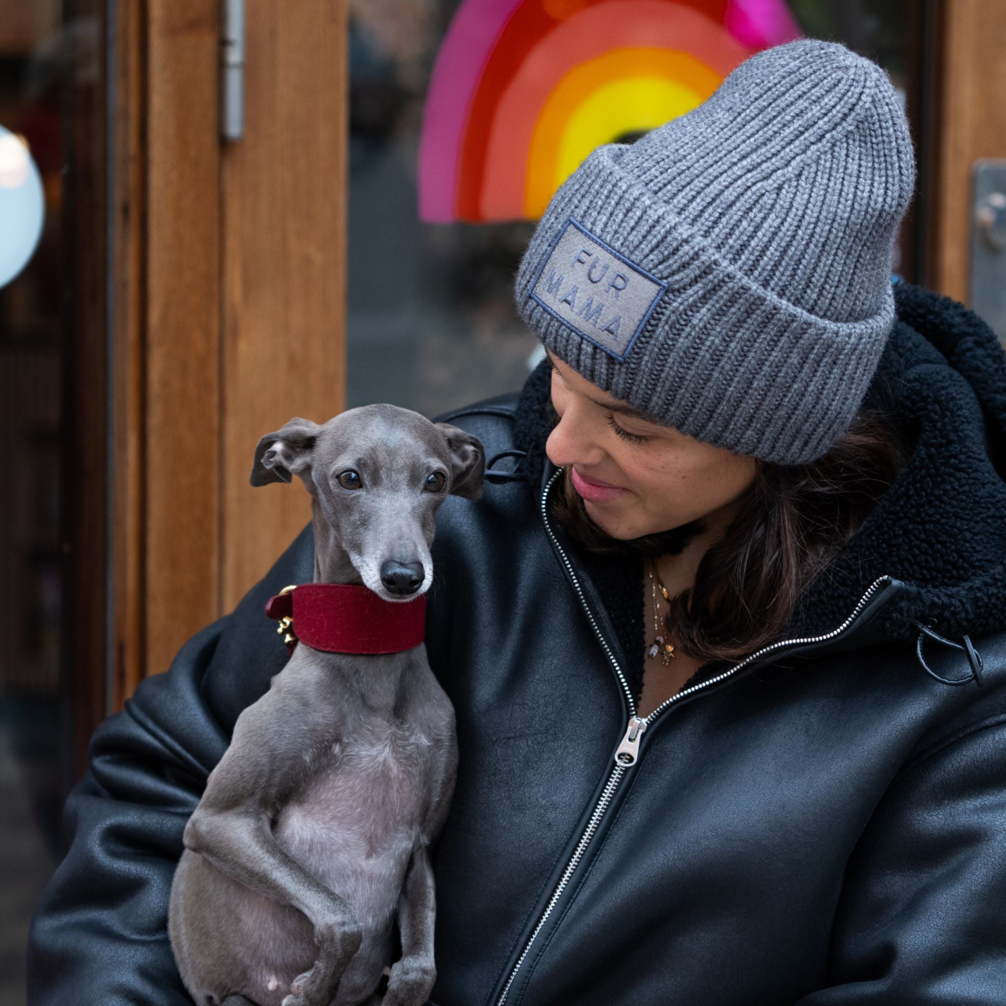 Szara wełniana czapka -  Fur Mama