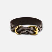 Beżowa obroża dla psa w kratę houndstooth - cienka.