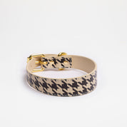 Beżowa obroża dla psa w kratę houndstooth - cienka.